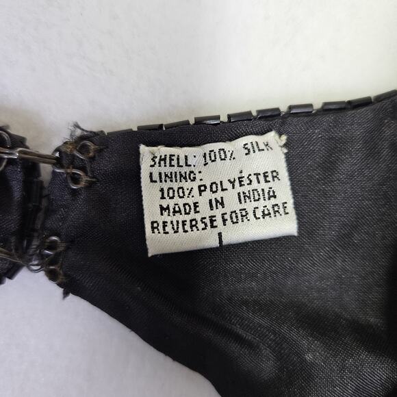 VTG Laurence Kazar Beaded Silk Formal Dress L Embellished Sequin MOB 80s Black - Picture 15 of 16